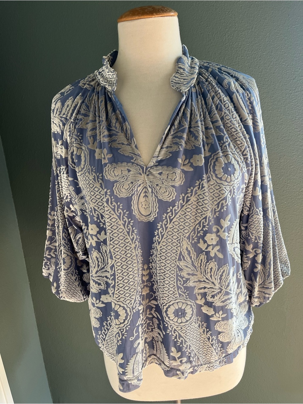 Umgee Blue and White Paisley Peasant Blouse
